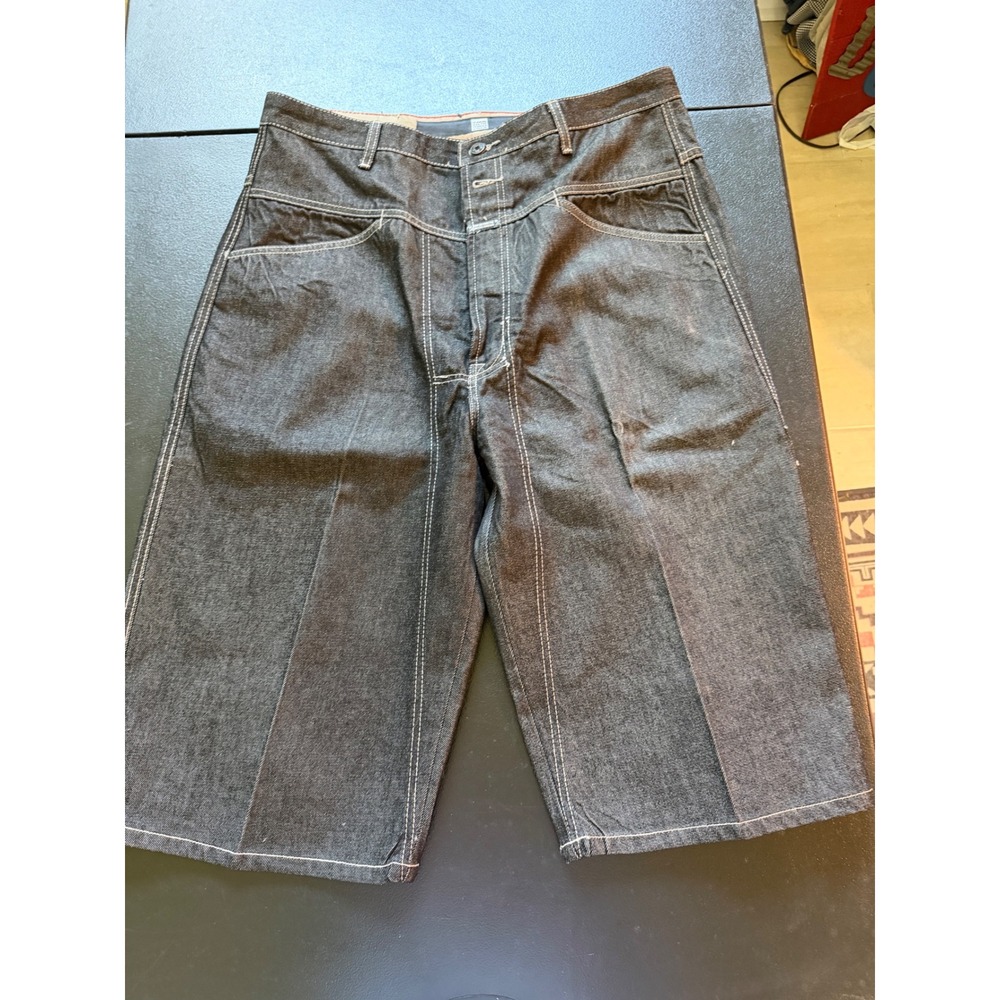Y2K Marithe Francois Girbaud Baggy Denim Short Black White Stitch Mens 36 8FE53U